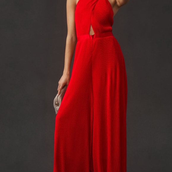 New By Anthropologie Plisse Halter Jumpsuit size 4 - Picture 4 of 4